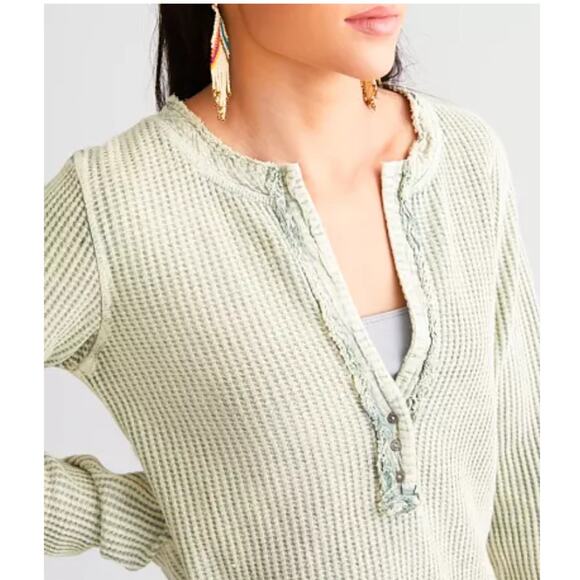 Free People Tops - Free People One Women Colt Thermal Top Long Sleeve Boho Hippie Green Size Large